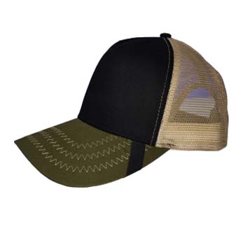 gorra de malla caqui con visera curva verde y frente negro
