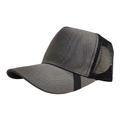 gorra de malla negra con visera curva gris oscuro y frente gris oscuro