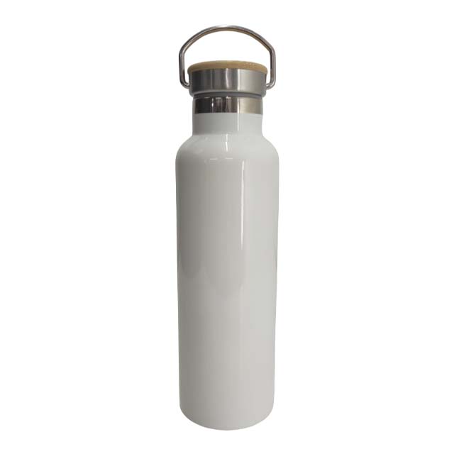 botella tapa bambú blanca 600ml acero inoxidable 304