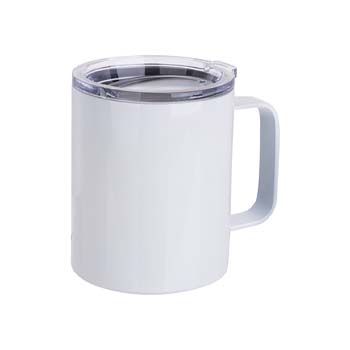 taza blanca acero inoxidable con agarradera y tapa 12oz