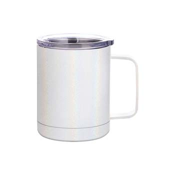 taza blanca escarchada encapsulada acero inoxidable con agarradera y tapa 12oz