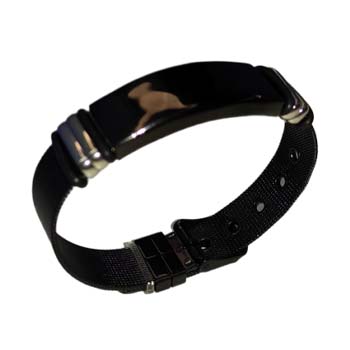 pulsera negra de acero inoxidable con placa de acero inoxidable para grabado laser