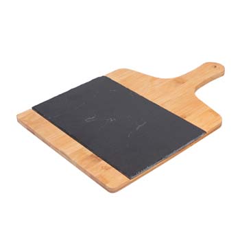 tabla para picar de bambú con pieza de piedra negra