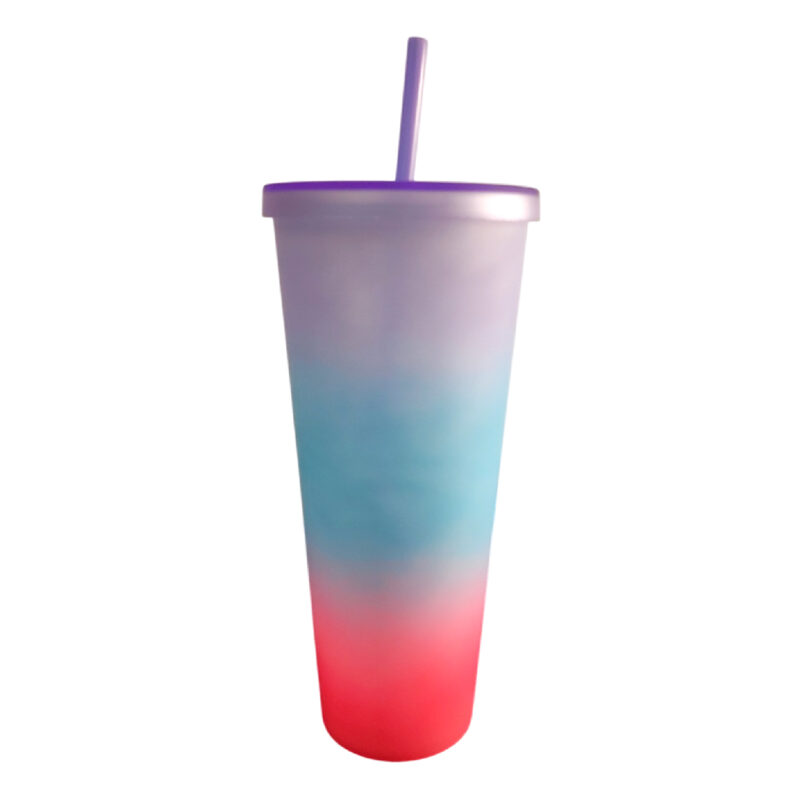 vaso plástico acrílico morado con degradado celeste fucsia 24oz