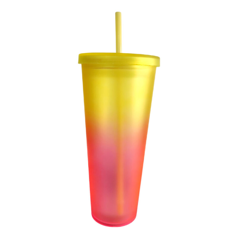 vaso plástico acrílico amarillo con degradado fucsia 24oz