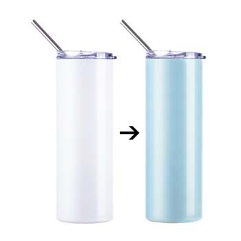 vaso térmico acero inoxidable 600ml cambia de color con los rayos uv blanco a celeste