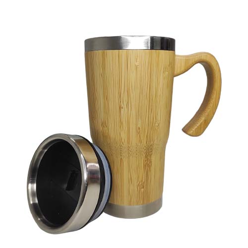 taza de café con cubierta de bambú y asa de 300ml