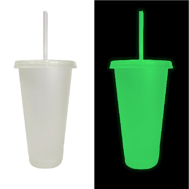 vaso plástico fotoluminiscente con tapa y pajilla 24oz